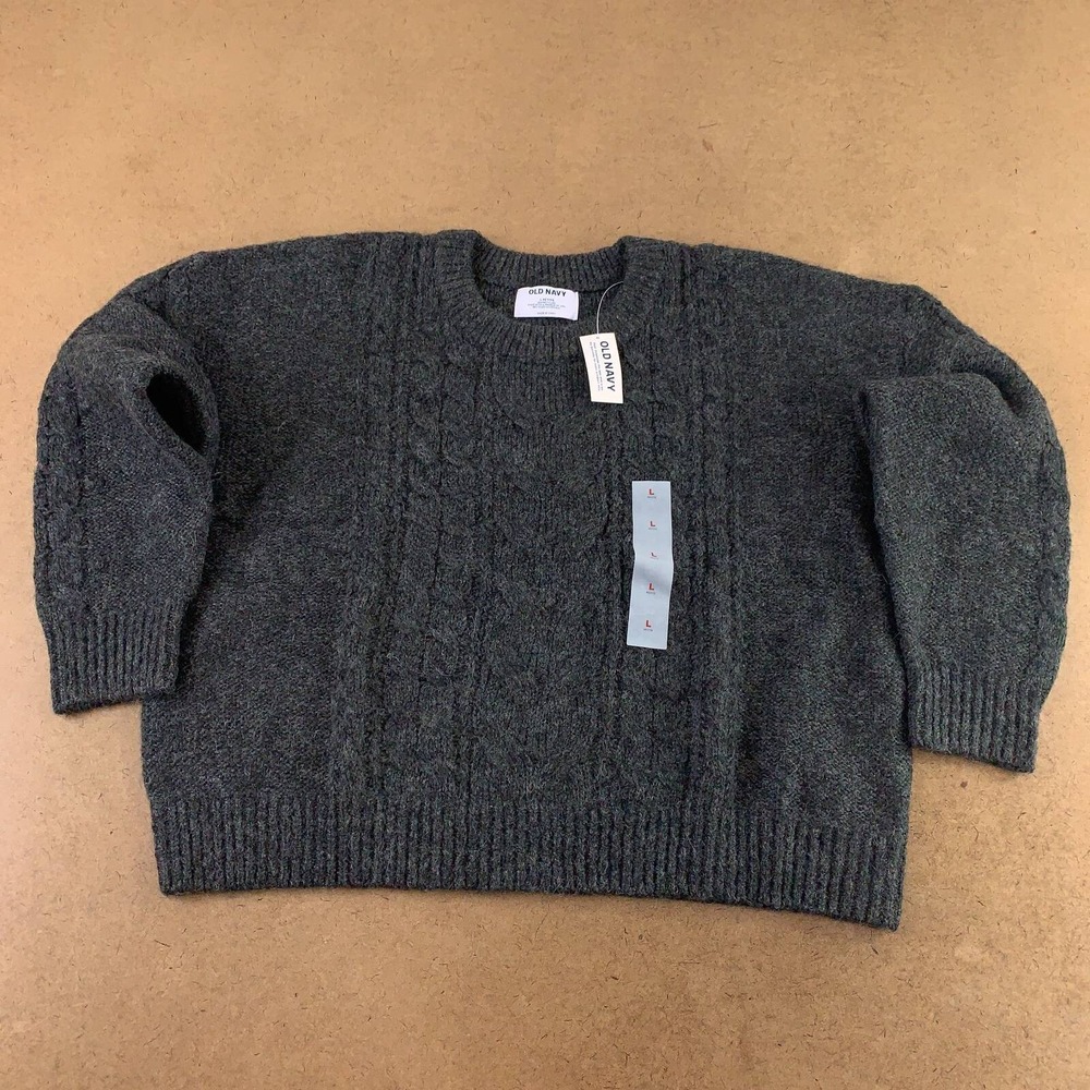 Old Navy Womens Cropped Sweater Gray Long Sleeve Crew Neck Ribbed Petites‎ L New